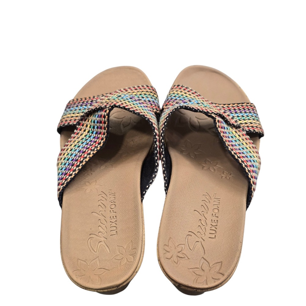 Skechers Luxe Foam Womens 9 Wedge Slide Sandals Multicolor Boho Comfort Coastal - Picture 5 of 7